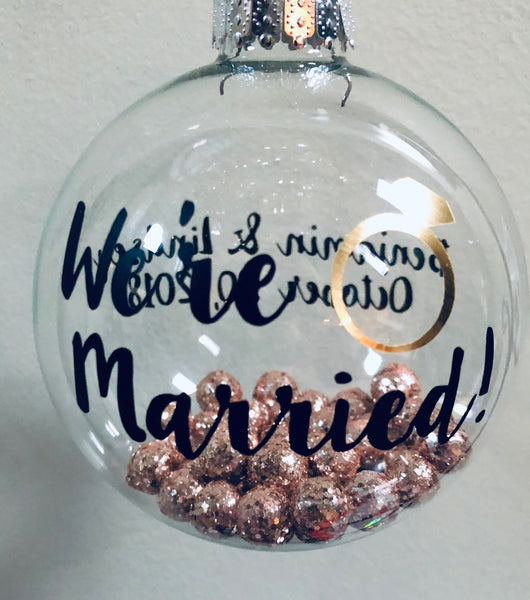 We're Engaged personalized glass ornament